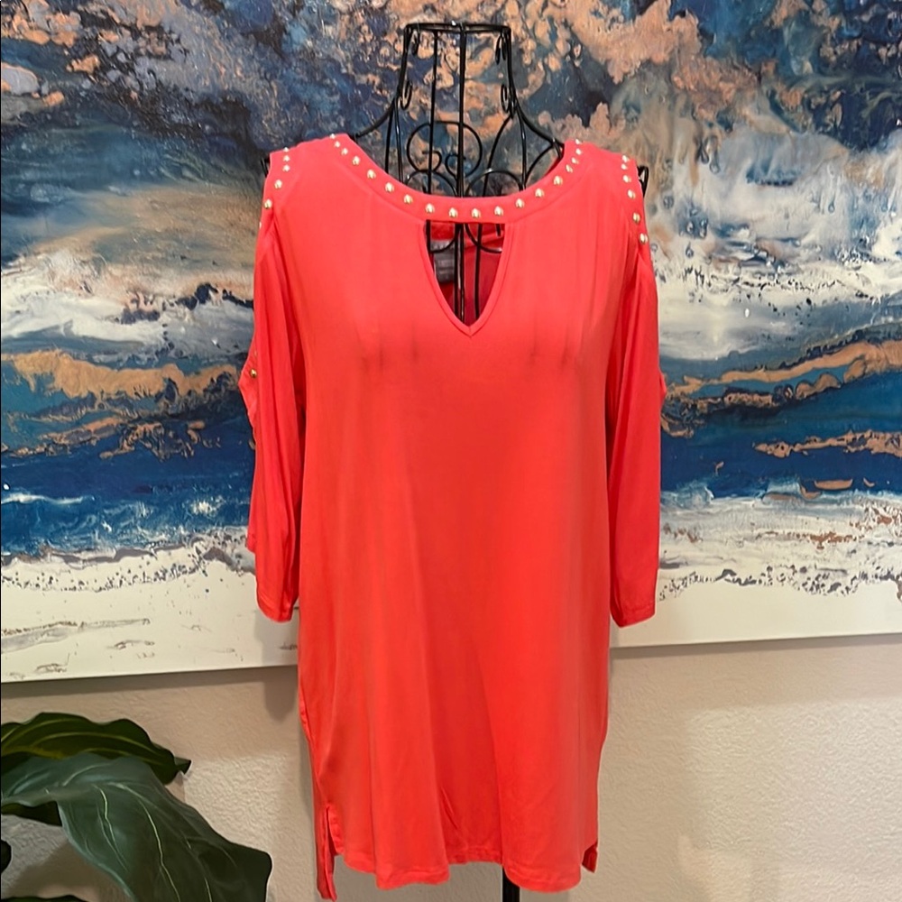 Coral Embellished 3/4 Sleeve Tunic